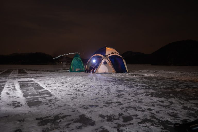 Camped Out To Go Ice Fishing At Night
